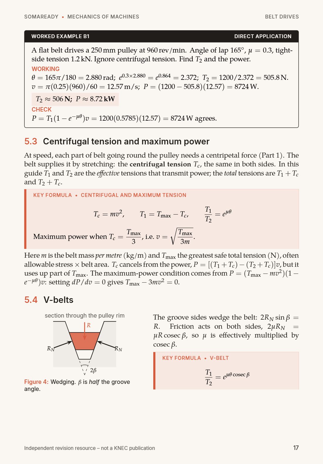 Page 17: belt drives, worked example B1