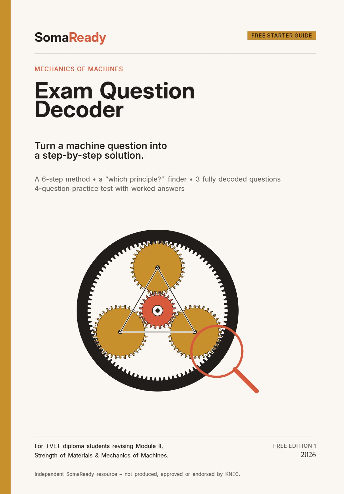 Cover of the Mechanics of Machines Exam Question Decoder, free, Edition 1